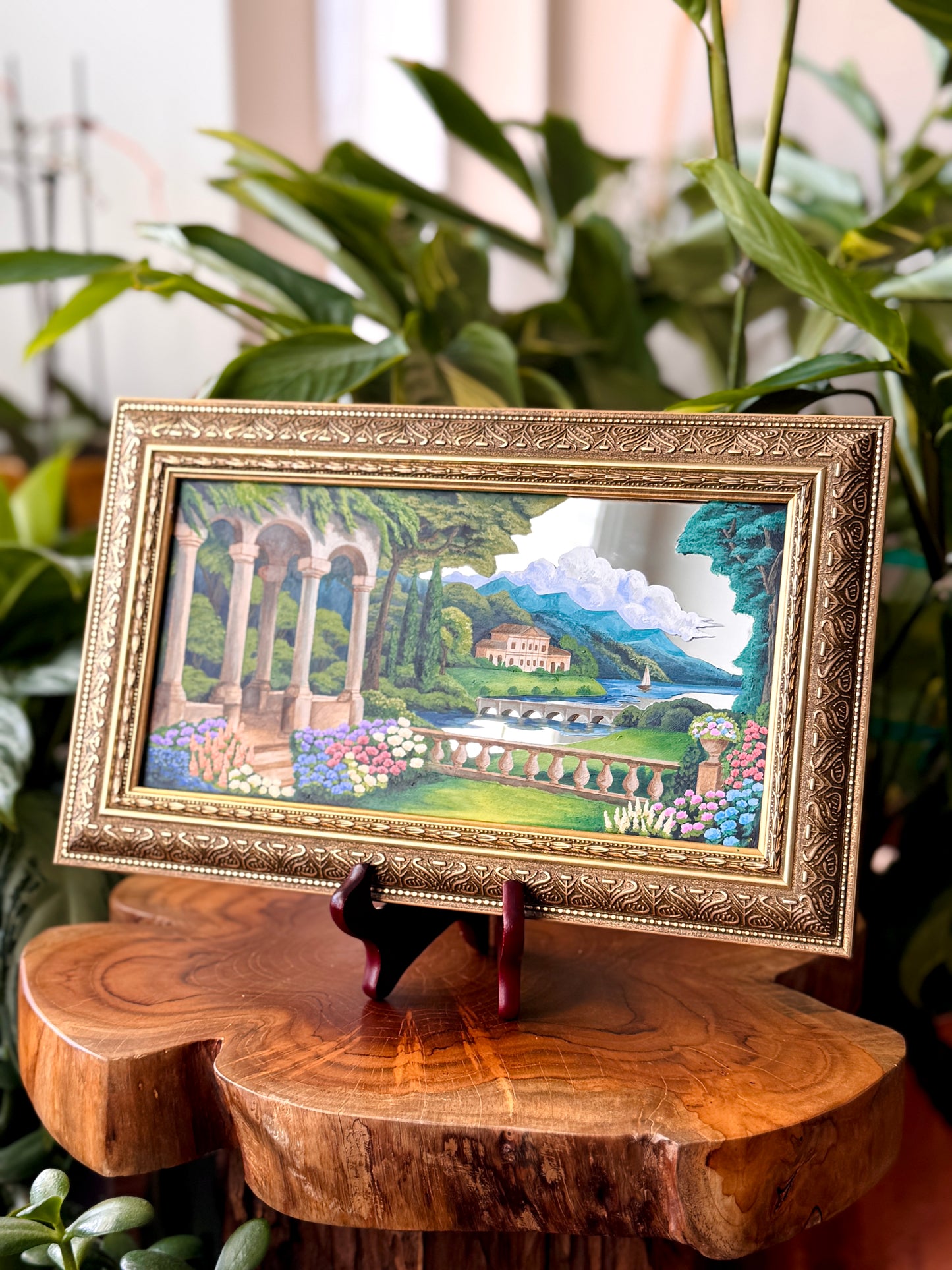 Hand Painted Coastal Gold Landscape Mirror Wall Art - Painting