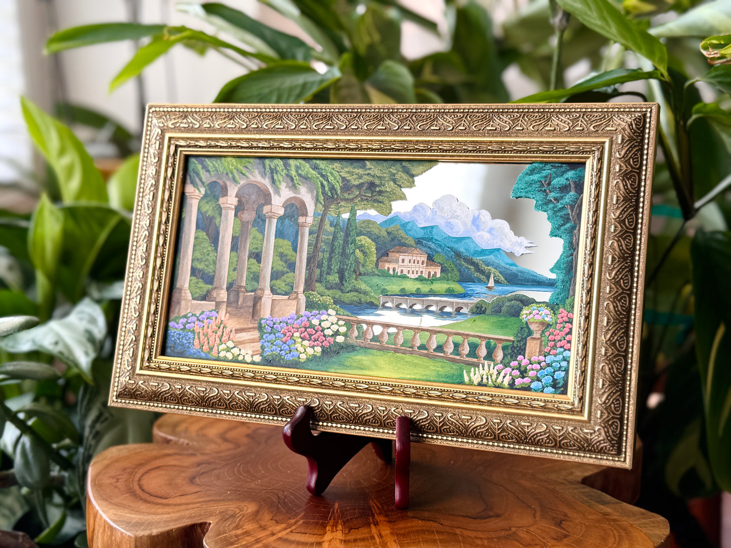 Hand Painted Coastal Gold Landscape Mirror Wall Art - Painting