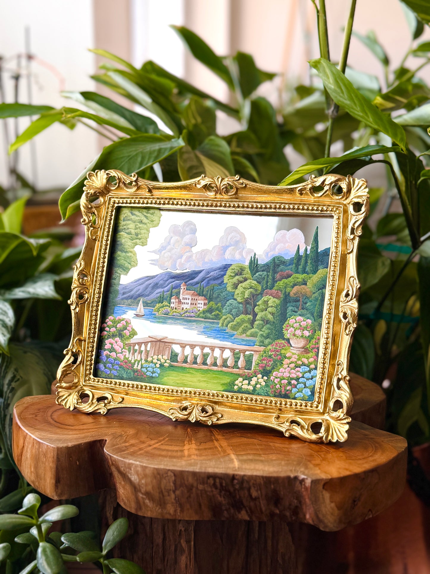 Hand Painted Coastal Gold Landscape Mirror Wall Art - Painting 02
