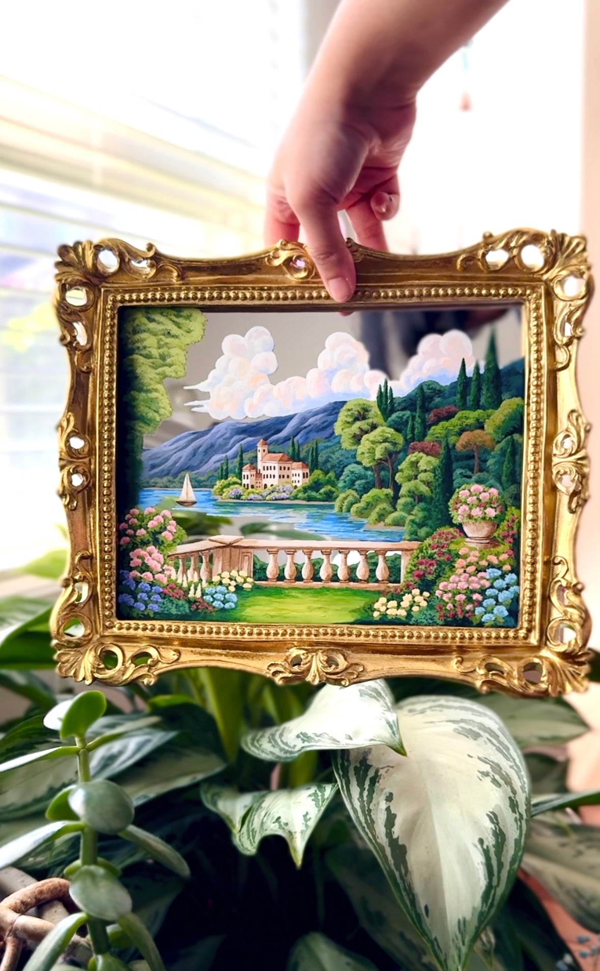 Hand Painted Coastal Gold Landscape Mirror Wall Art - Painting 02