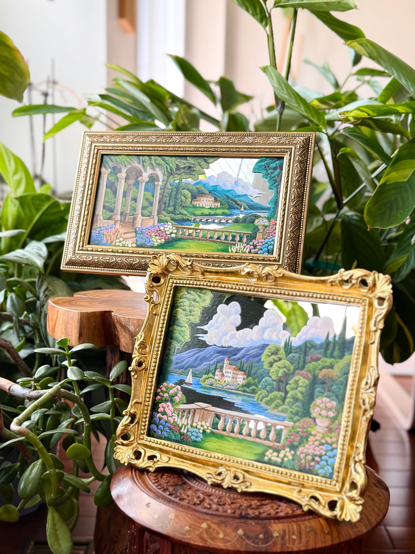 Hand Painted Coastal Gold Landscape Mirror Wall Art - Painting