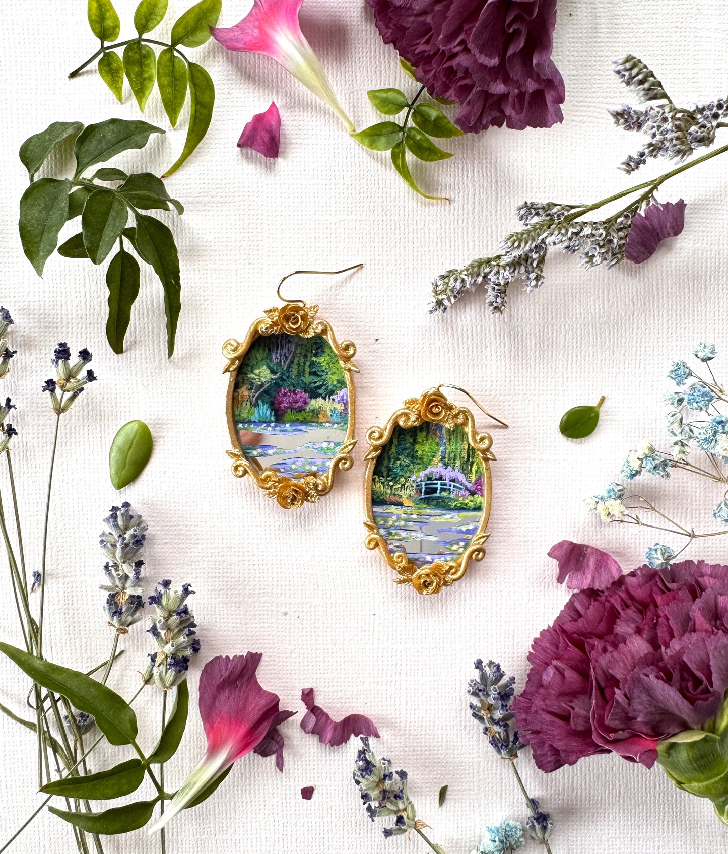 Monet Inspired Hand Painted Landscape Mirror Earrings - Jewelry 01