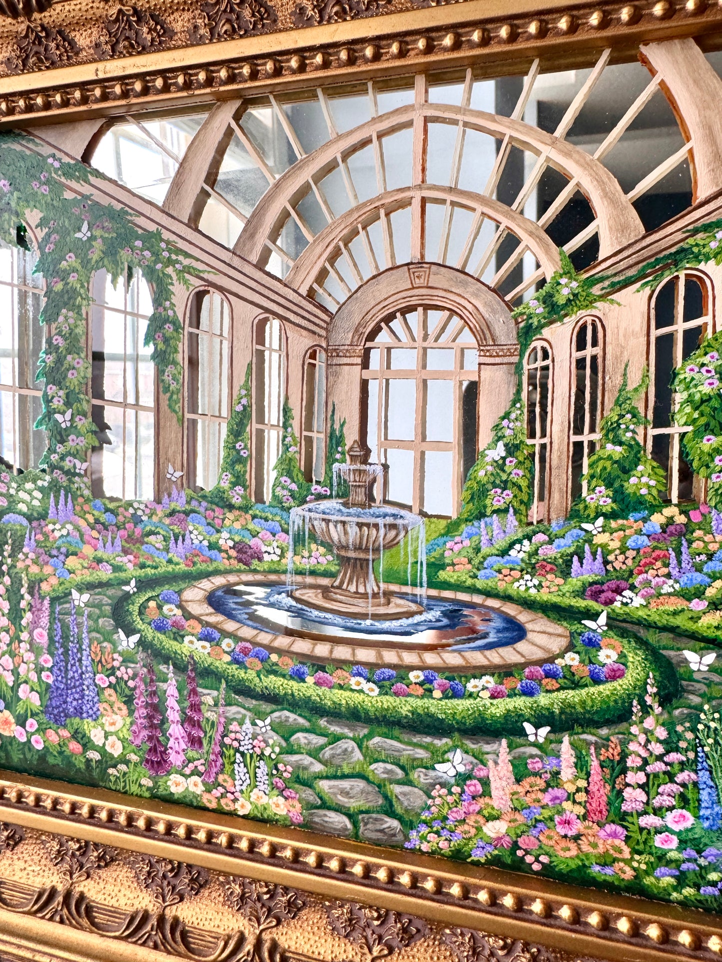 "My Enchanted Greenhouse" - Hand Painted Landscape Mirror Wall Art