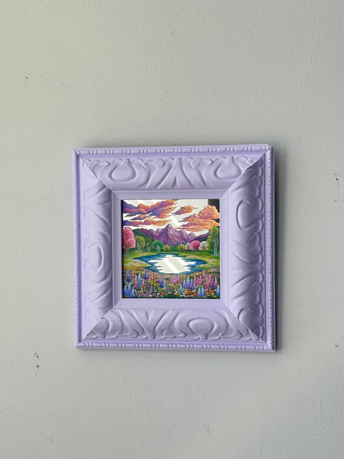 “Where the Mountains and Meadows Meet” - Hand Painted Landscape Mirror Wall Art
