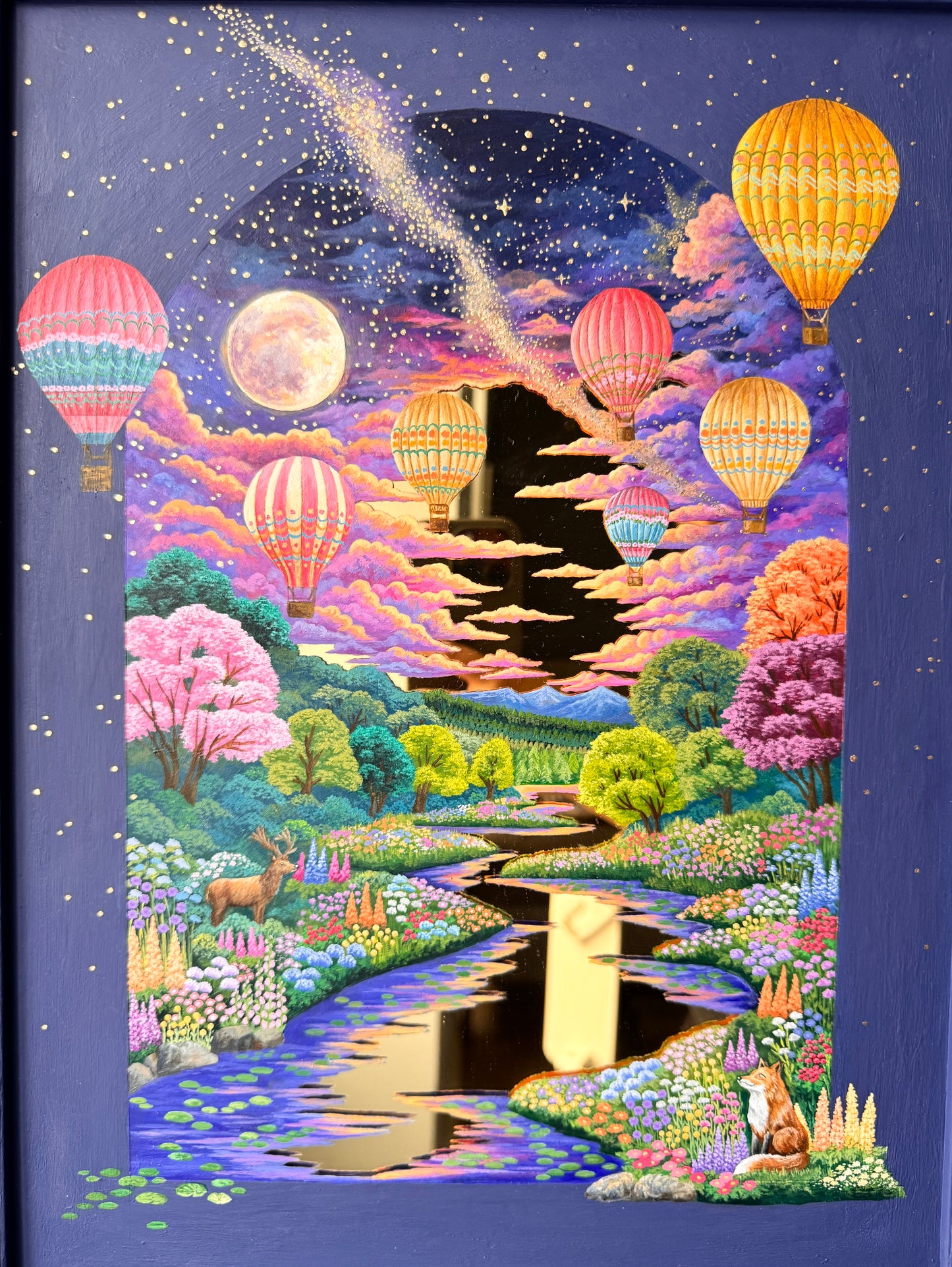 "Secret Wonders in the Night Sky" - Hand Painted Landscape Mirror Wall Art
