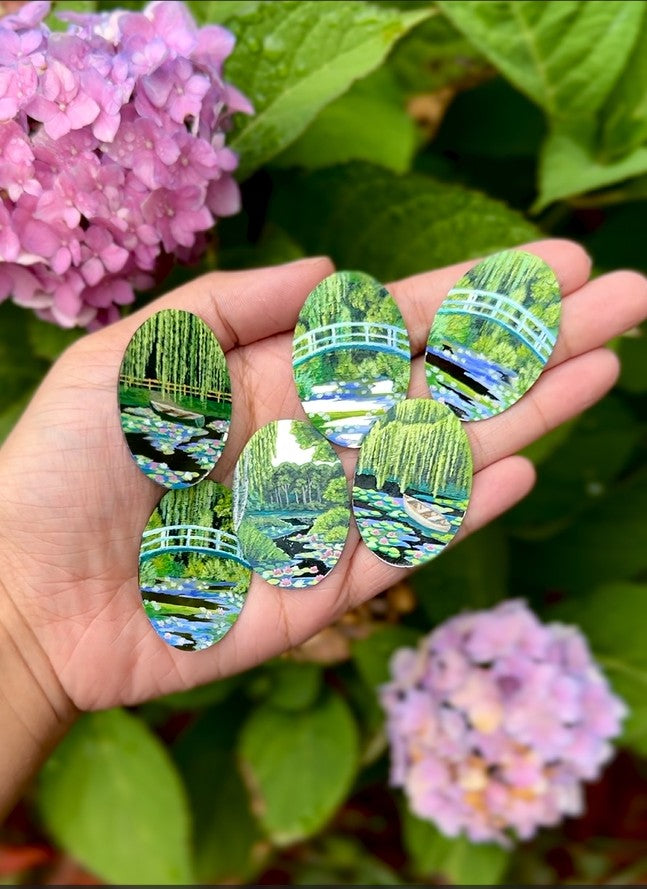 Monet Inspired Hand Painted Landscape Mirror Earrings - Jewelry 02