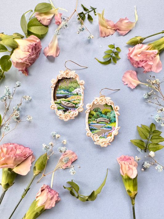 Boat + Bridge Hand Painted Landscape Mirror Earrings -  Jewelry