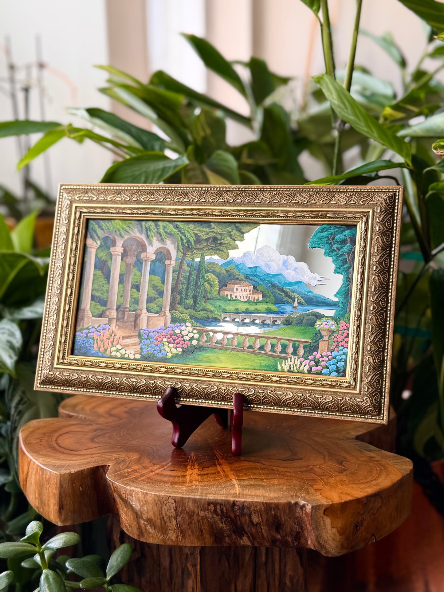 Hand Painted Coastal Gold Landscape Mirror Wall Art - Painting