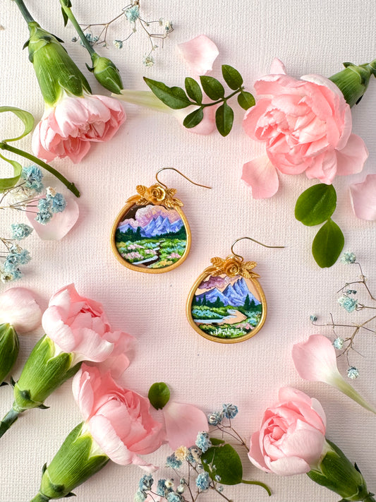 Hand Painted Landscape Mirror Earrings -  Jewelry