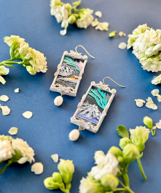 Custom Listing for Alexandrina: Dark Grey Painted Cabin + Northern Lights Mirror Earrings