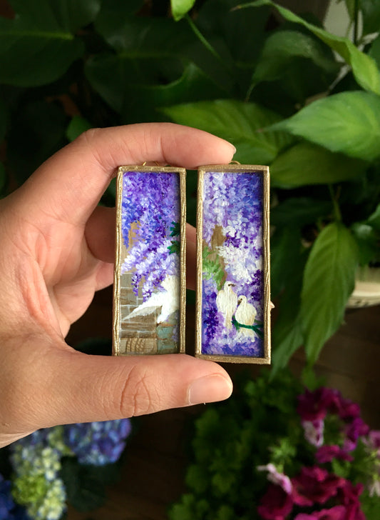 Dove and Wisteria Painted Earrings