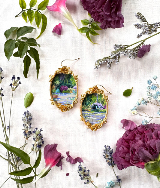 Monet Inspired Hand Painted Landscape Mirror Earrings -  Jewelry 01