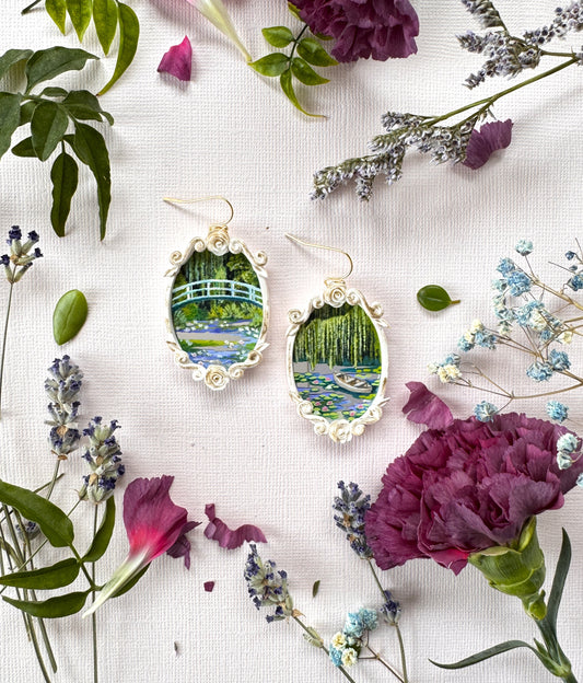 Monet Inspired Hand Painted Landscape Mirror Earrings -  Jewelry 02