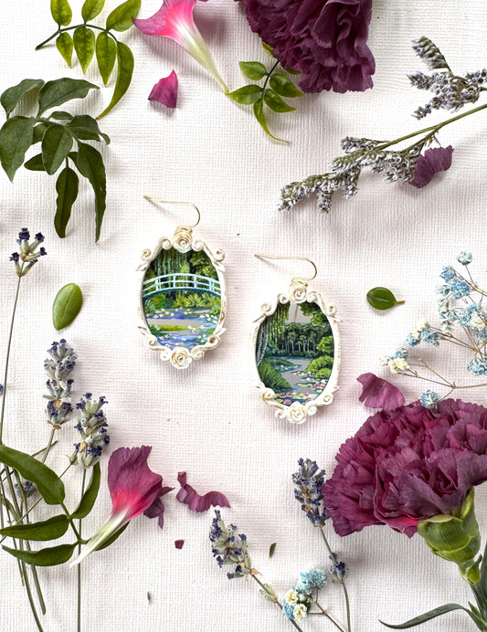 Monet Inspired Hand Painted Landscape Mirror Earrings -  Jewelry 03