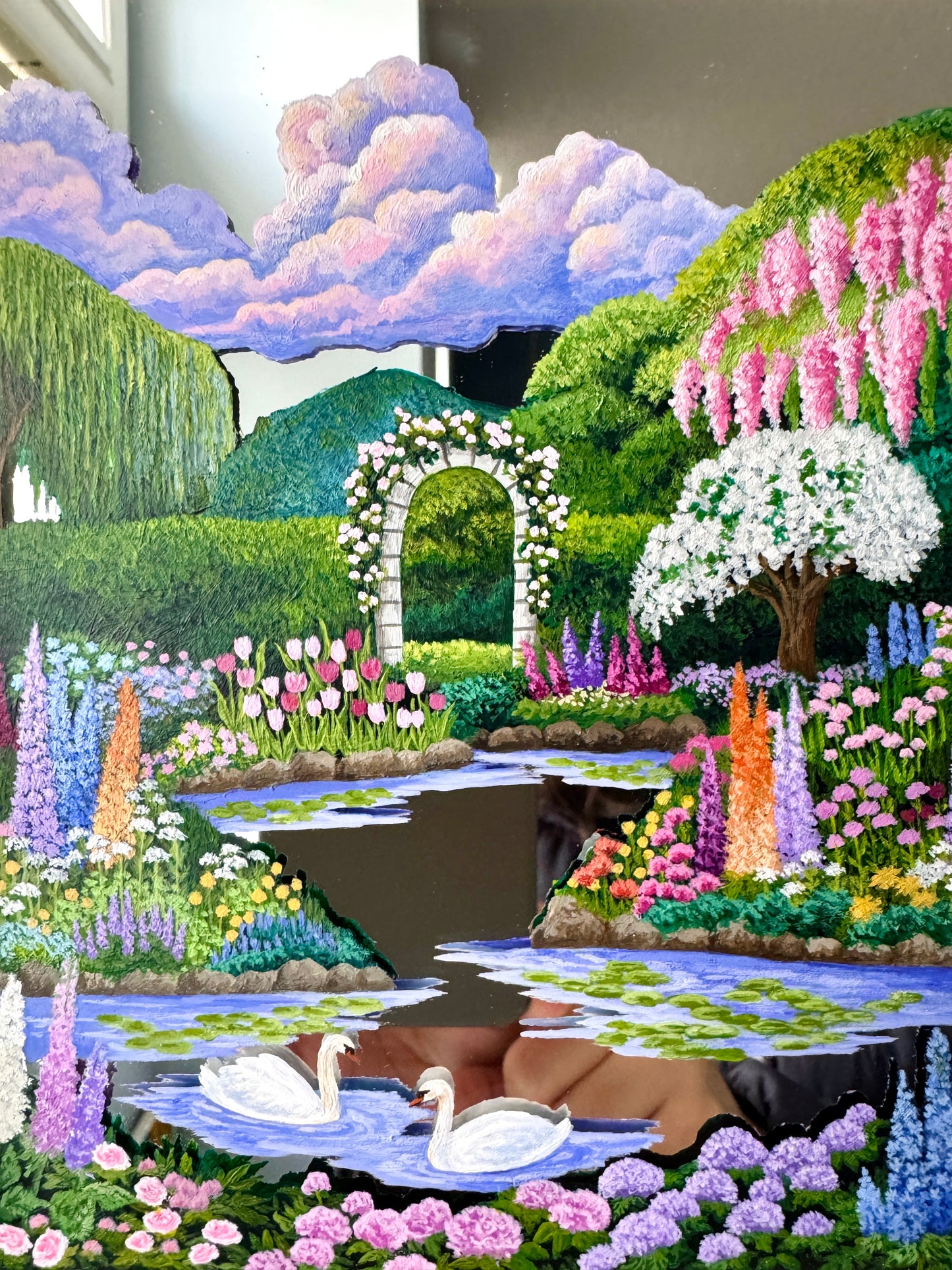 "Let's Escape to the Garden" - Hand Painted Landscape Mirror Wall Art