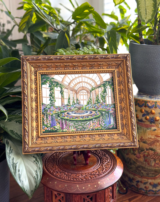 "My Enchanted Greenhouse" - Hand Painted Landscape Mirror Wall Art