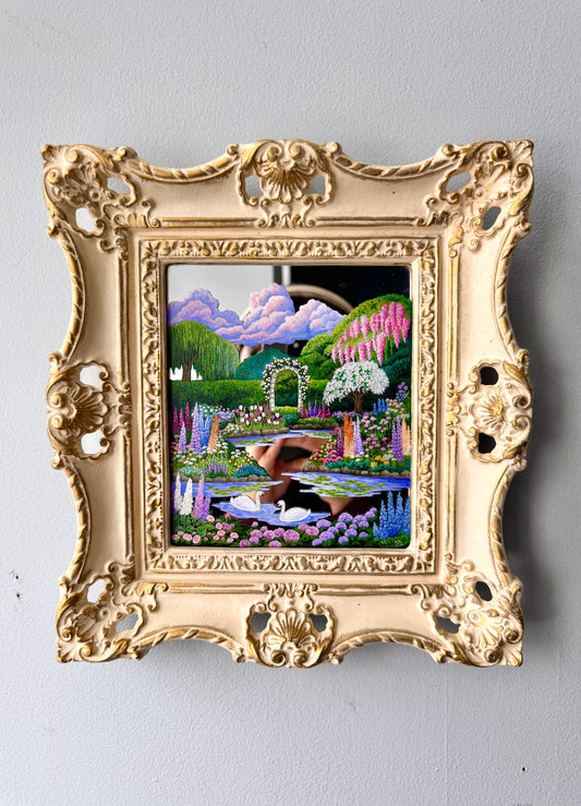 "Let's Escape to the Garden" - Hand Painted Landscape Mirror Wall Art