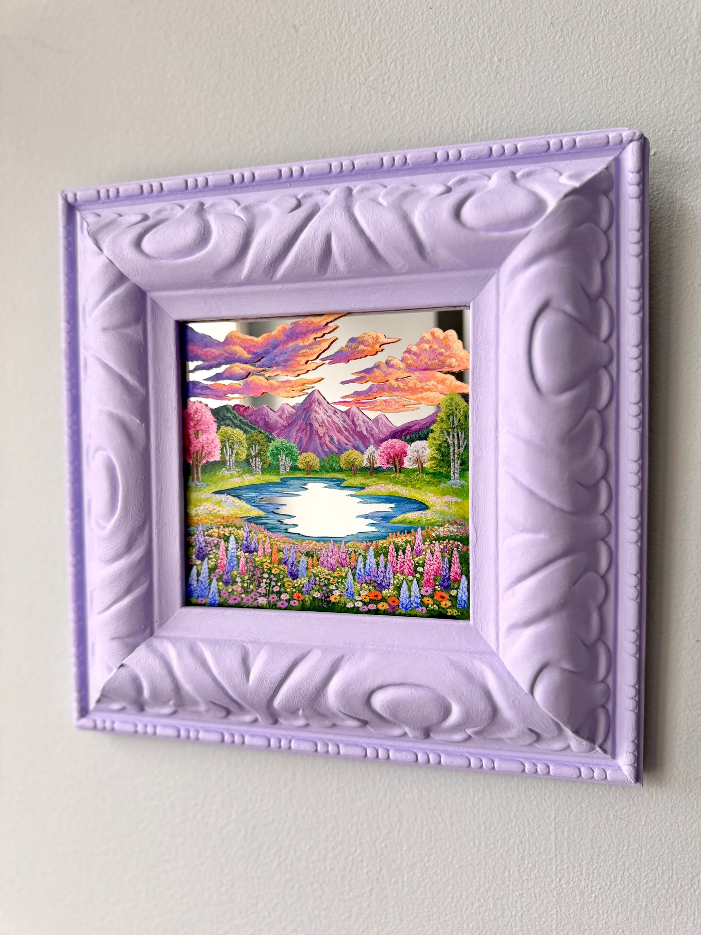 “Where the Mountains and Meadows Meet” - Hand Painted Landscape Mirror Wall Art