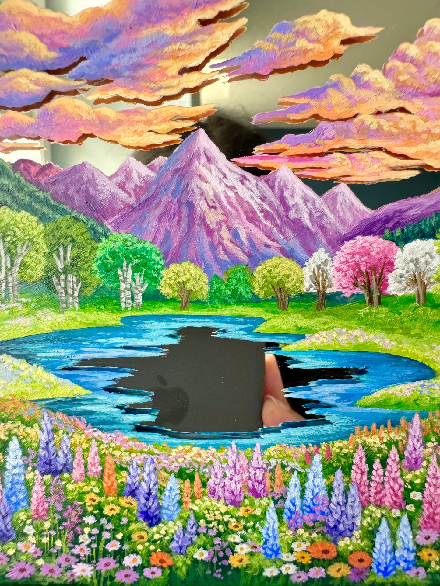 “Where the Mountains and Meadows Meet” - Hand Painted Landscape Mirror Wall Art