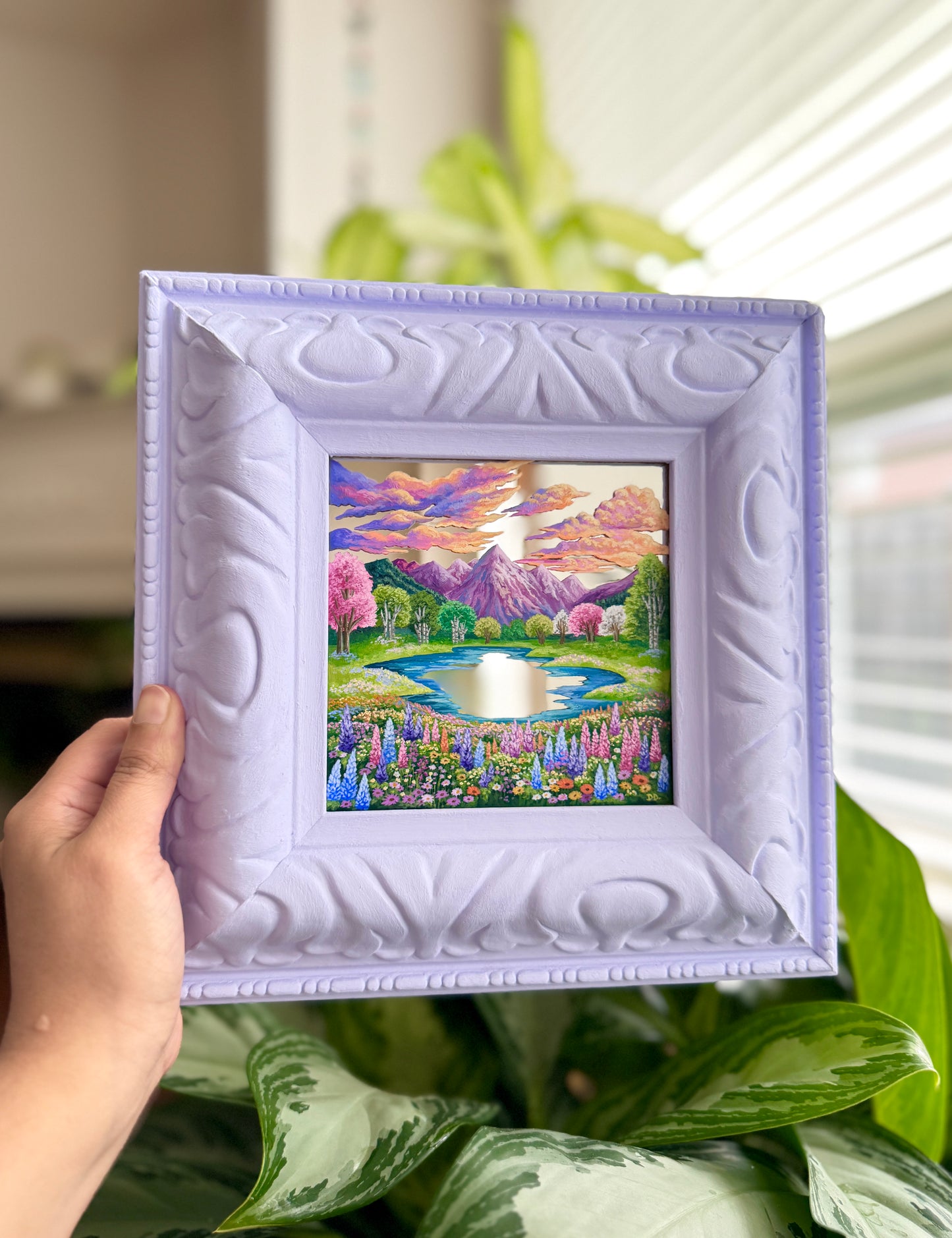 “Where the Mountains and Meadows Meet” - Hand Painted Landscape Mirror Wall Art