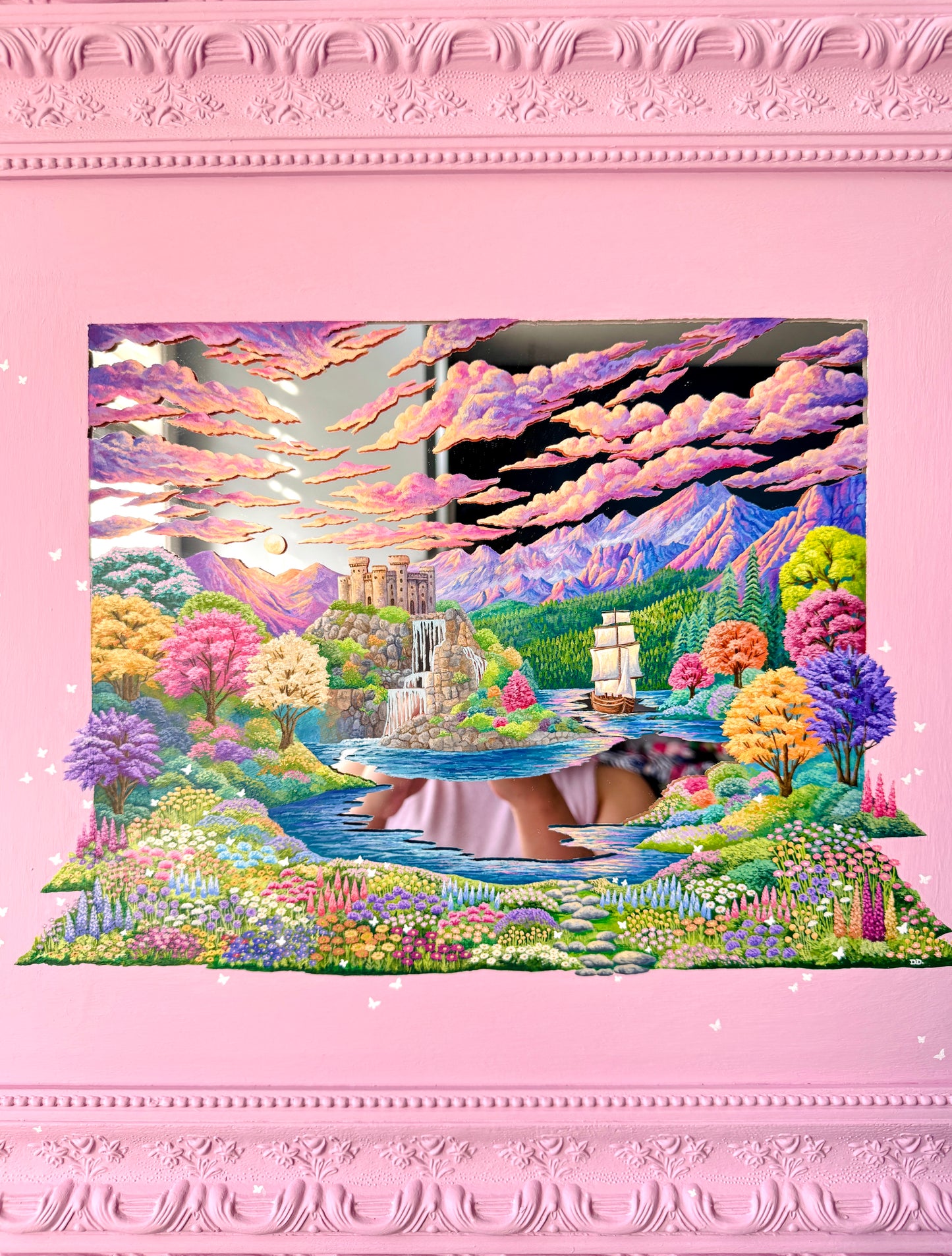 "And so we set sail in search of New Adventures" - Hand Painted Landscape Mirror Wall Art
