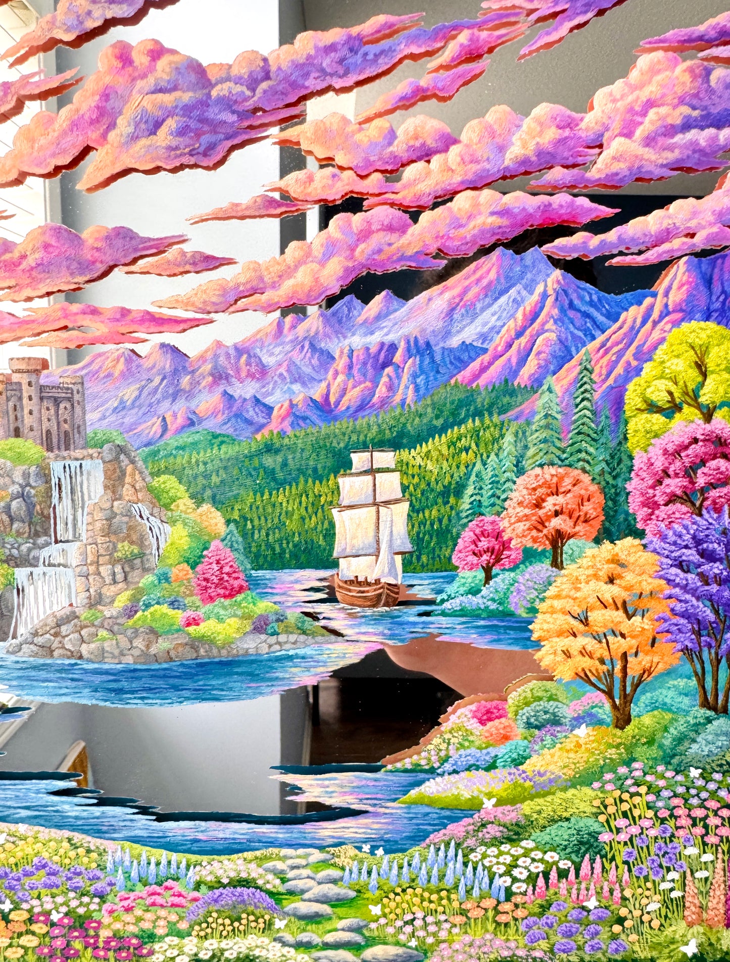 "And so we set sail in search of New Adventures" - Hand Painted Landscape Mirror Wall Art