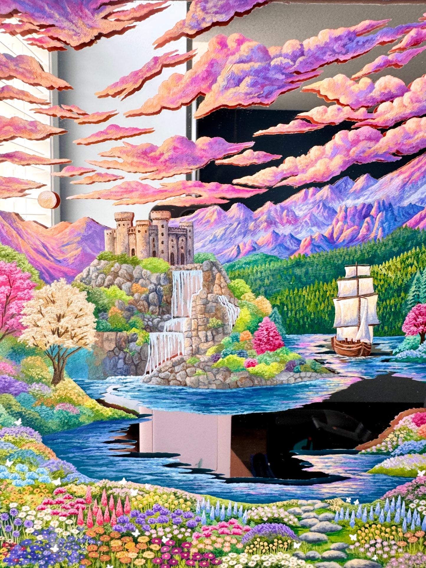 "And so we set sail in search of New Adventures" - Hand Painted Landscape Mirror Wall Art