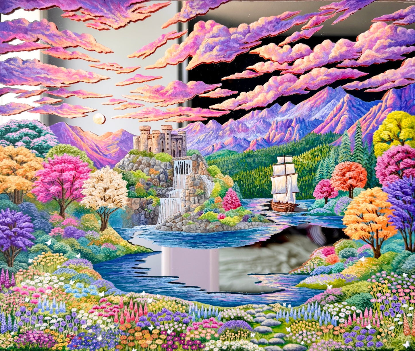 "And so we set sail in search of New Adventures" - Hand Painted Landscape Mirror Wall Art