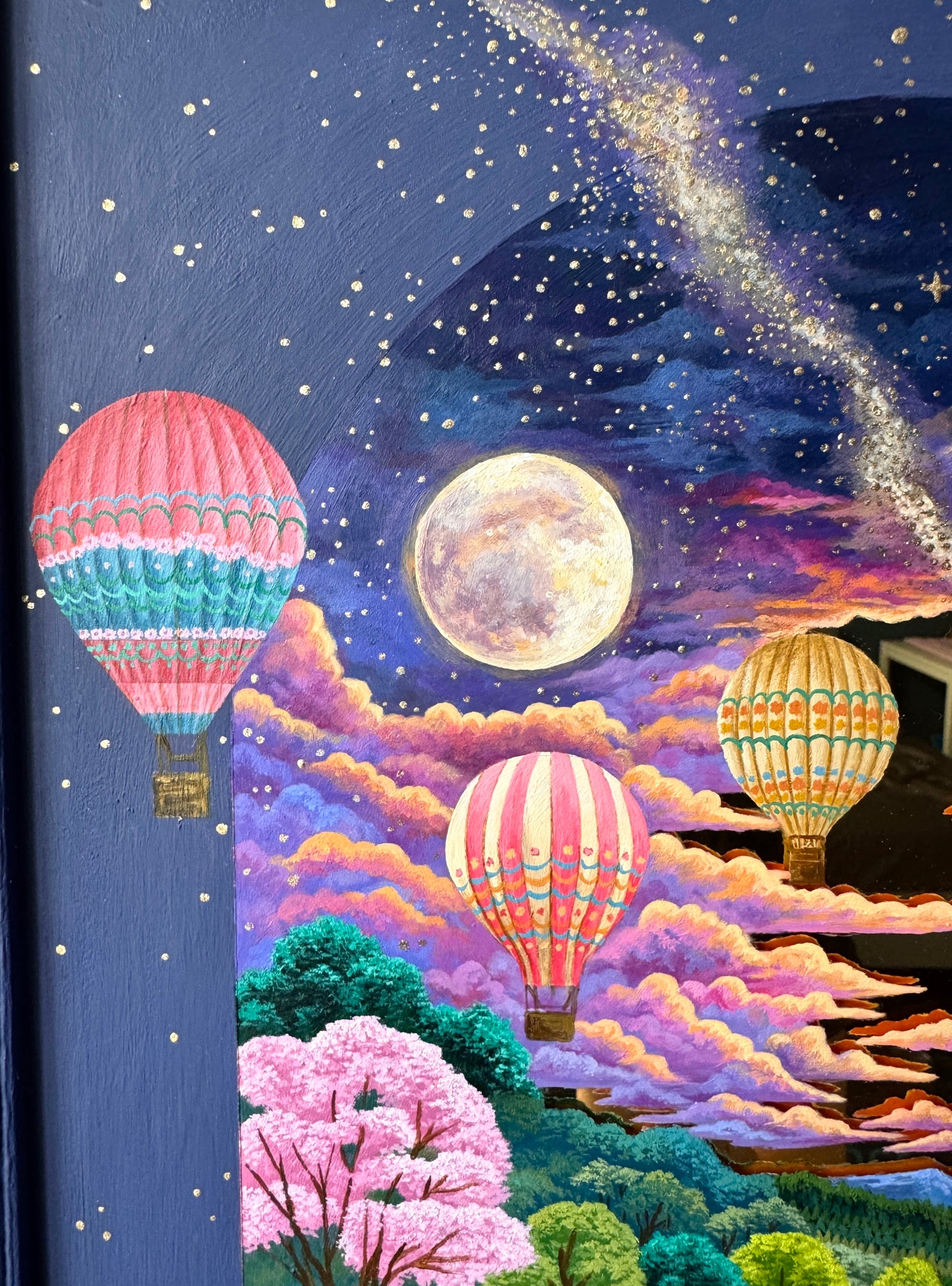 "Secret Wonders in the Night Sky" - Hand Painted Landscape Mirror Wall Art