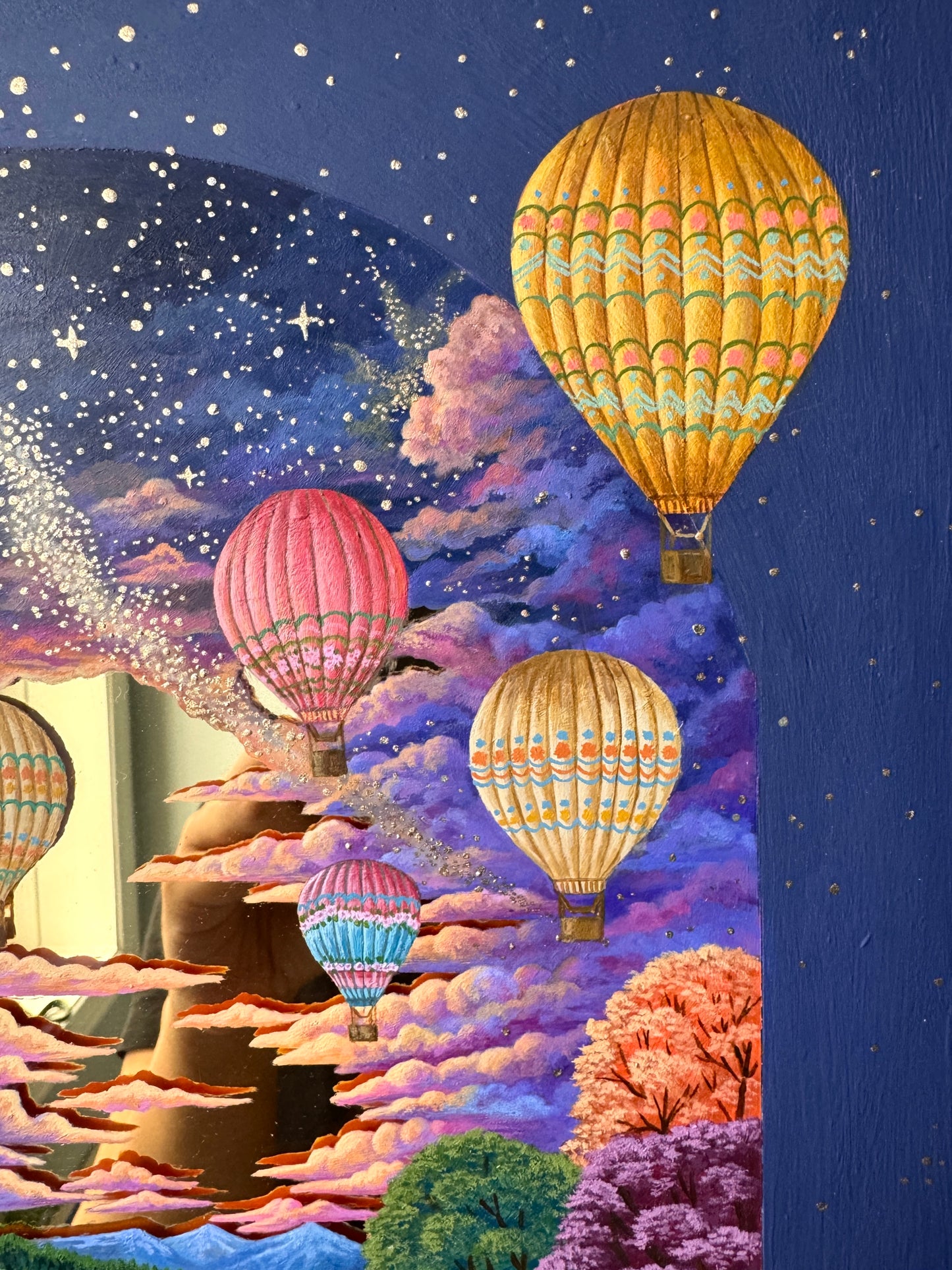 "Secret Wonders in the Night Sky" - Hand Painted Landscape Mirror Wall Art
