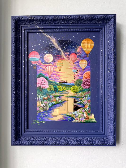 "Secret Wonders in the Night Sky" - Hand Painted Landscape Mirror Wall Art
