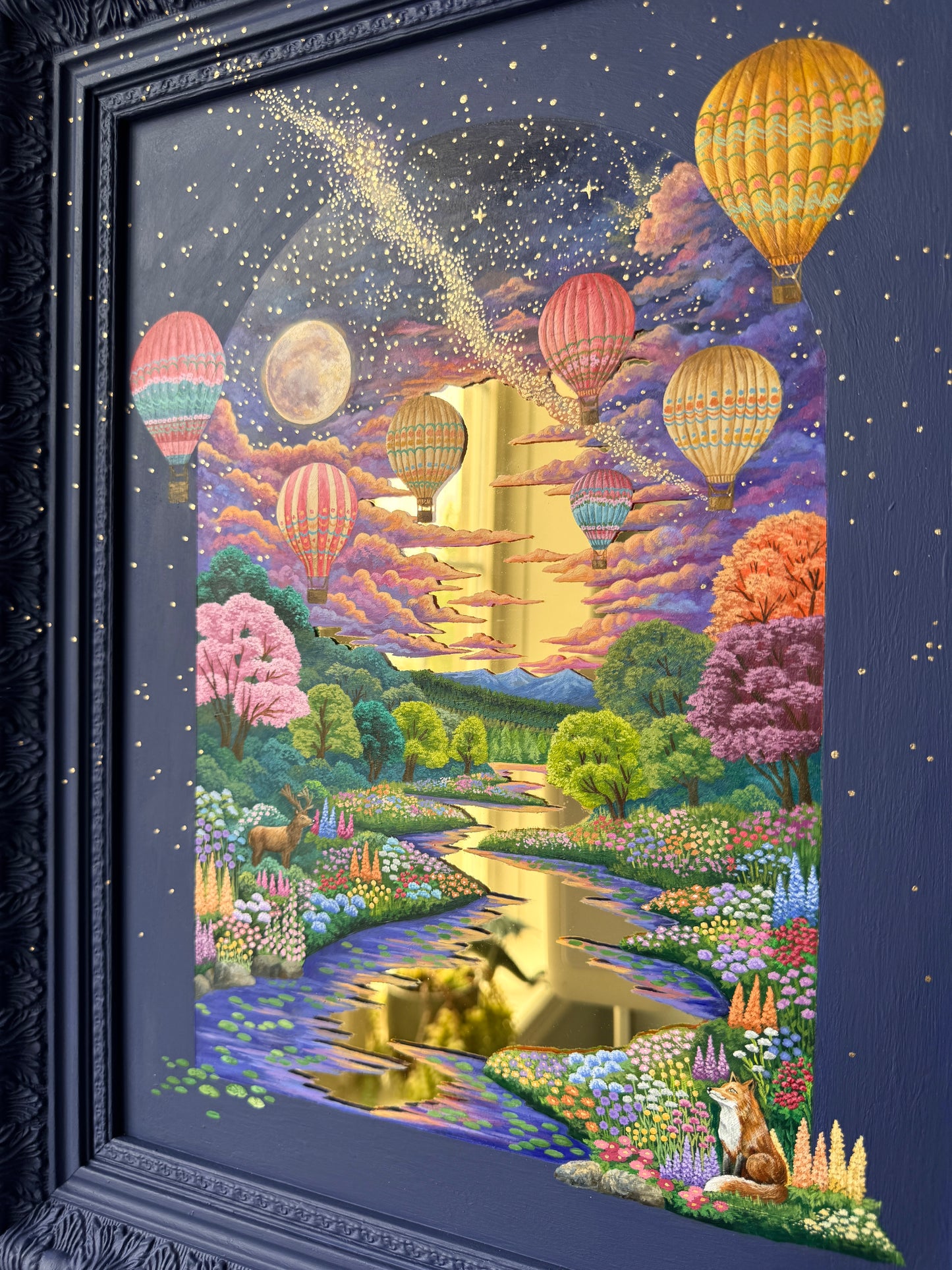 "Secret Wonders in the Night Sky" - Hand Painted Landscape Mirror Wall Art