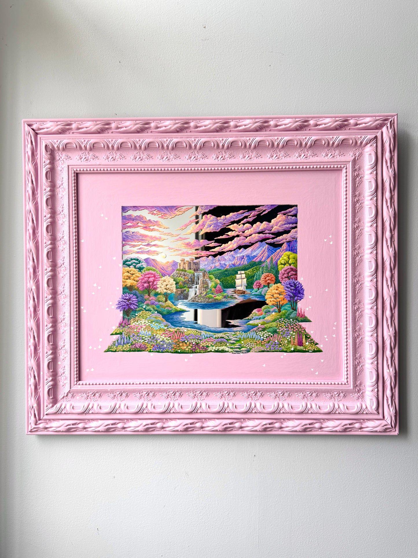 "And so we set sail in search of New Adventures" - Hand Painted Landscape Mirror Wall Art