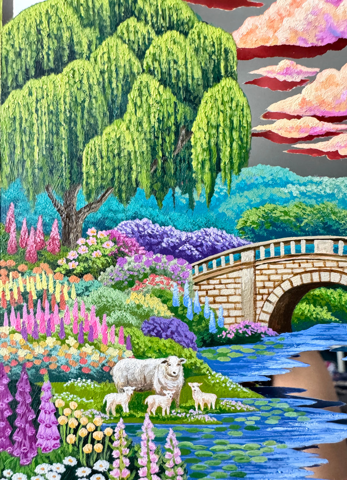 "Seven in the Country" - Hand Painted Landscape Mirror