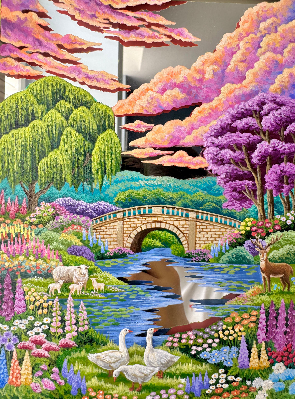"Seven in the Country" - Hand Painted Landscape Mirror