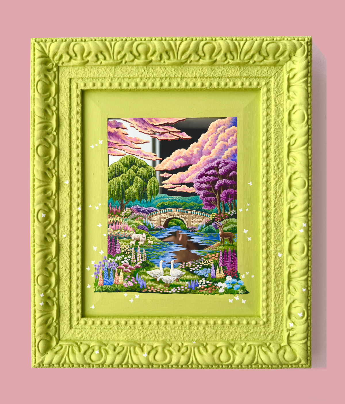 "Seven in the Country" - Hand Painted Landscape Mirror