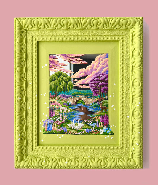 "Seven in the Country" - Hand Painted Landscape Mirror